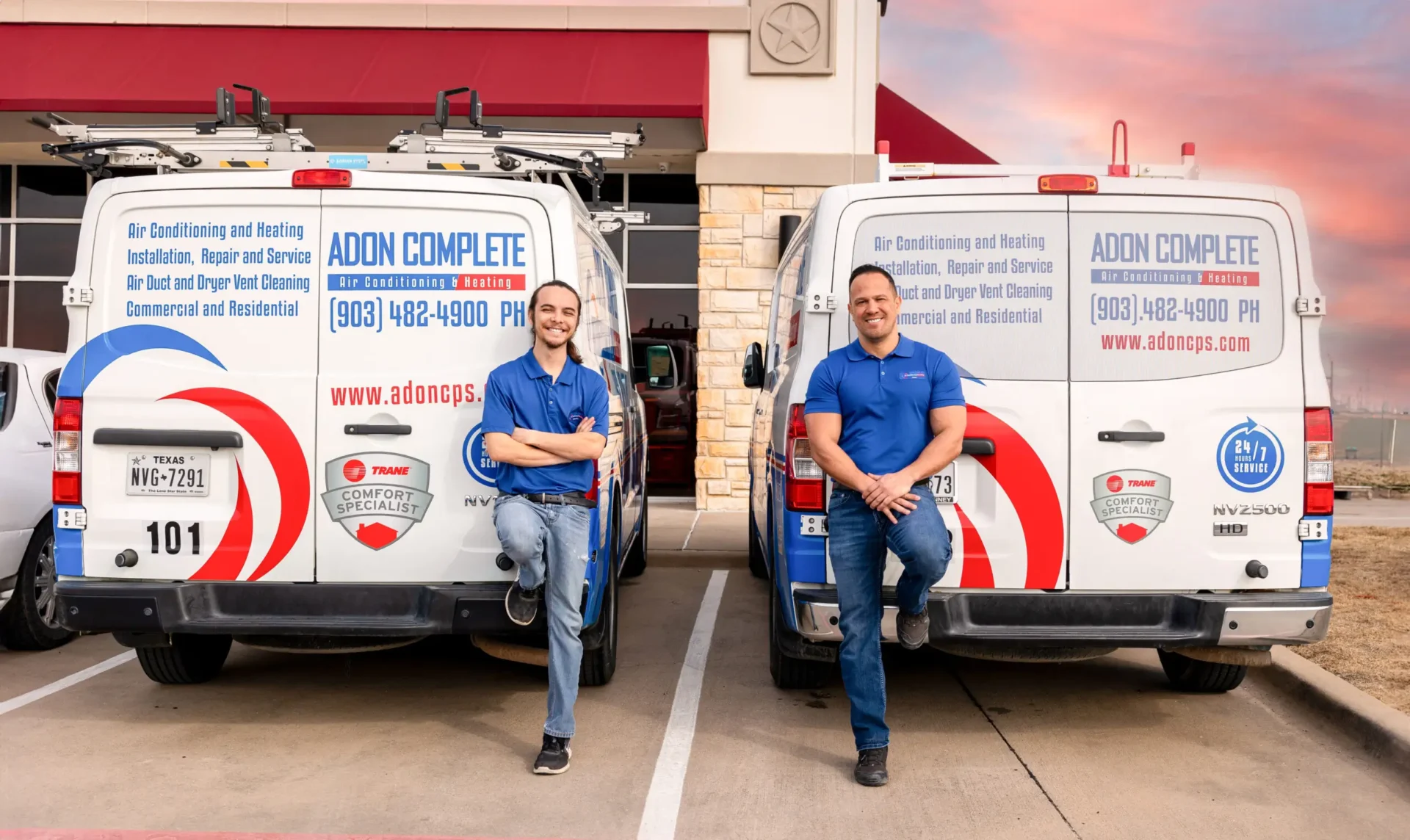 Air Conditioning Repair with two people standing with a van