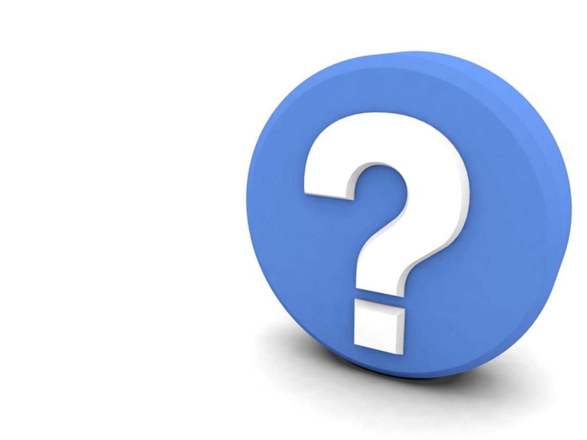 A blue question mark sitting on top of a white background.